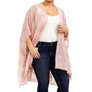 Torrid Pink Embroidered Kimono Cardigan O S  Sheer boho whimsi cottagecore fairy